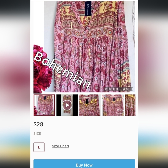 Floral Cottage Core bohemian peasant Midi Dress 4/6 - Picture 1 of 3